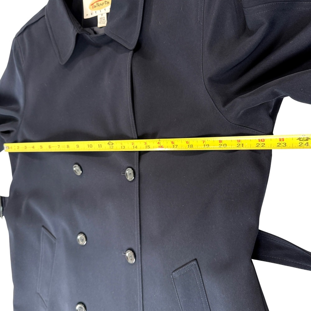 Talbots Trench Coat Women 12P Navy Double Breasted Belted Professional Classic - Picture 5 of 16